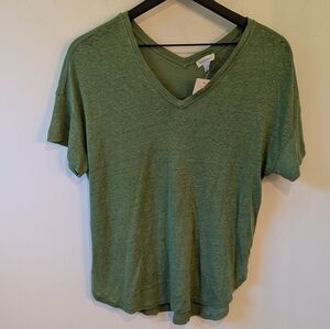 Sundance Women's Perfect Match T Shirt V Neck 100% Linen Green Small